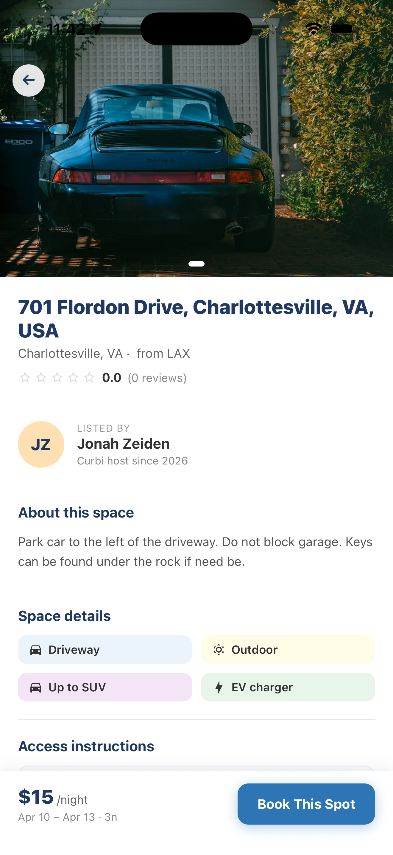 Curbi app screenshot — find parking near stadiums and venues